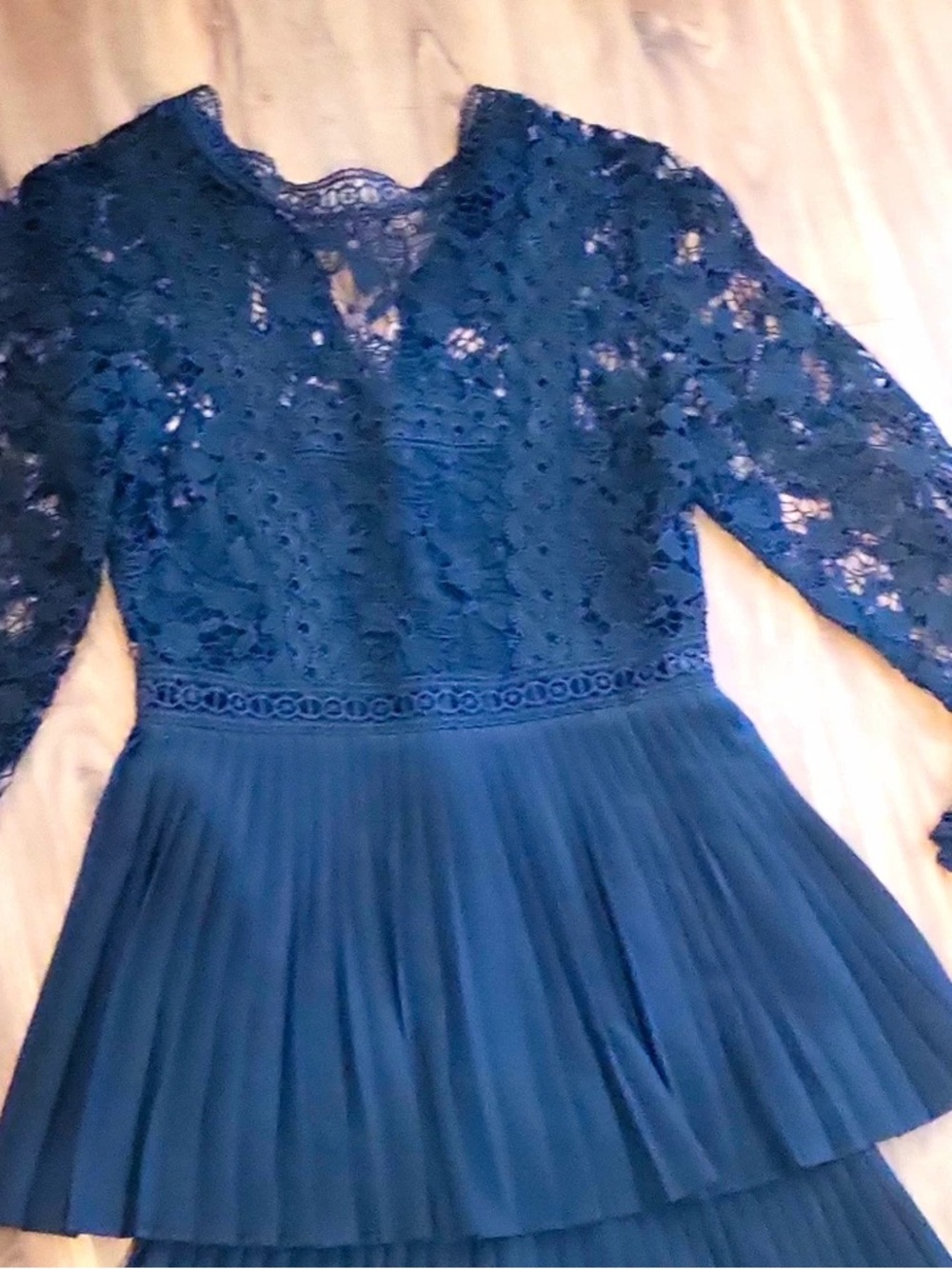 Zara Black Lace Long Sleeve V-Neck Floral Pleated Maxi Dress